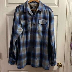 EUC Men’s Pendleton 100% Wool Board Shirt Blue Brown Plaid Checkered Tall XL